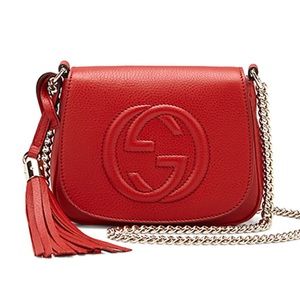 Soho Leather Chain Crossbody Bag, Red